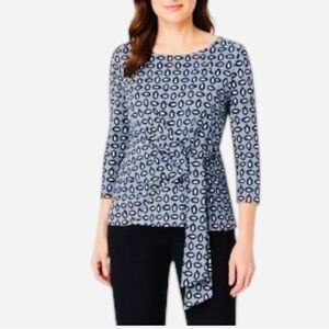 Ann Taylor Blue White Leaf Patterned Side Tie Top Blouse Medium